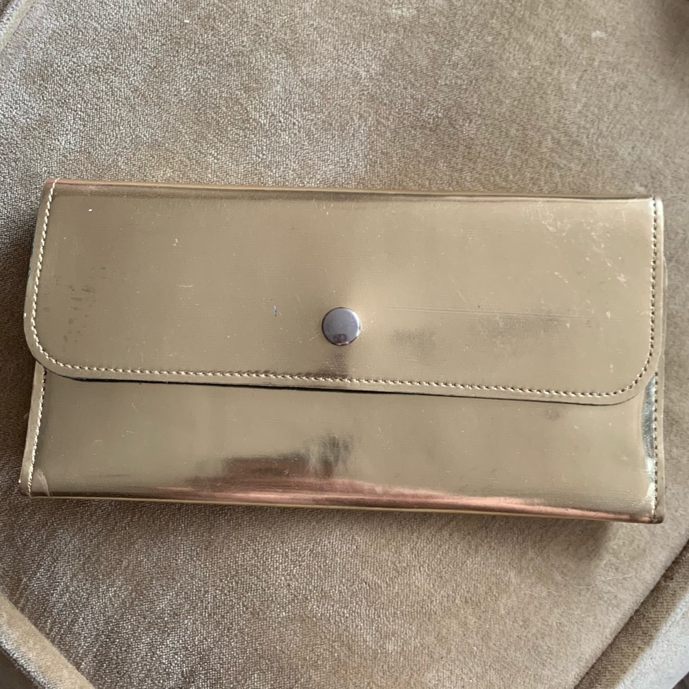 Jalda Gold Mirror Calf Leather Wallet Clutch